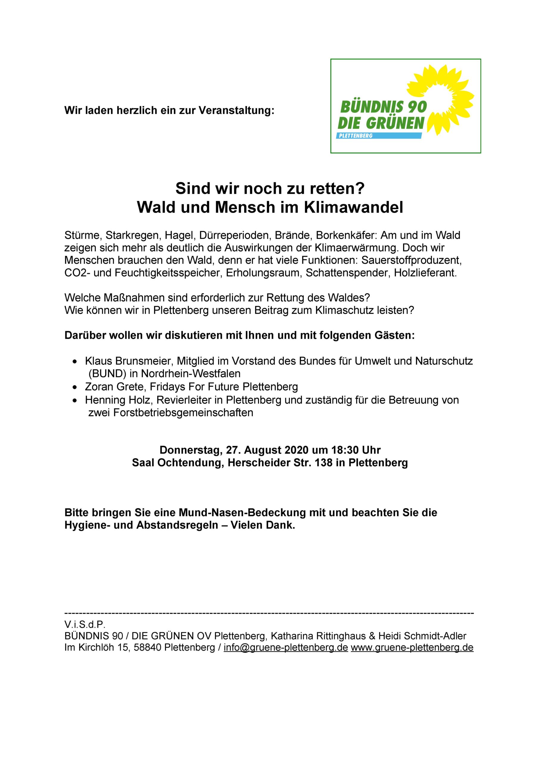 Einladung zur Veranstaltung "Sind wir noch zu retten? Wald und Mensch im Klimawandel"